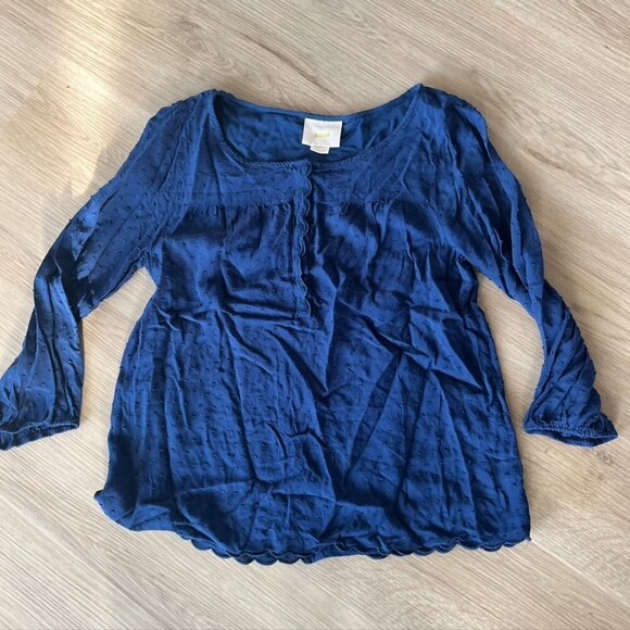 Maeve Navy Blue Emmaline Raised Clip Dot Textured Long Sleeve Blouse Size 12 - Picture 2 of 9